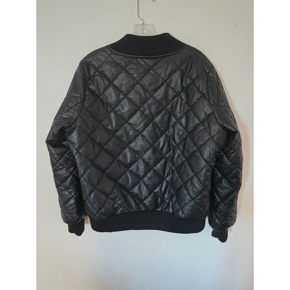 Max Studio Womens  Vegan Leather Jacket Black Quilted Bomber Classic Sz L - Picture 5 of 8